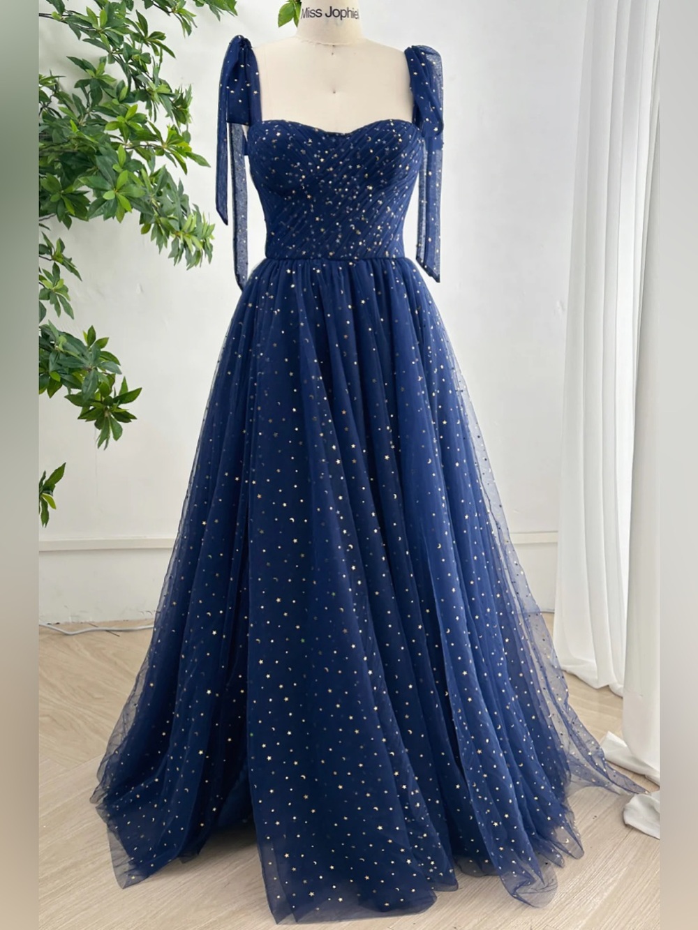 Midnight Navy blue Tulle formal Dress gown with stars and moons ⭐️
